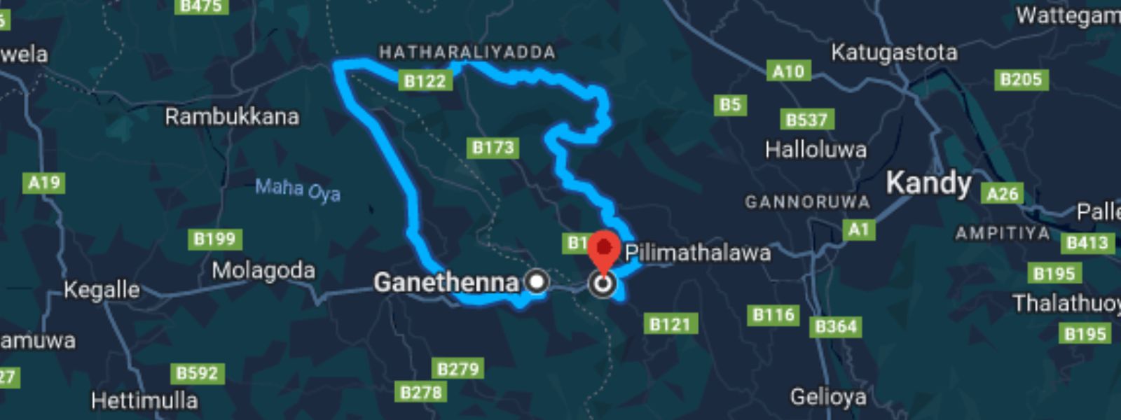 Ganetenna to Kadugannawa Police Station Rd Closed